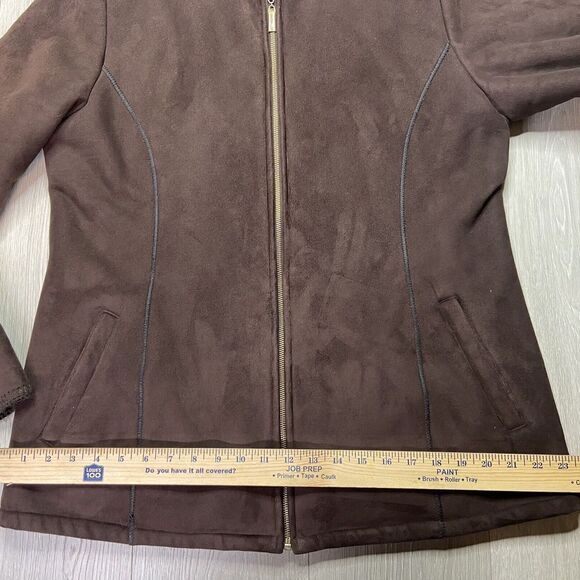 Marvin Richards Coat Womens Large Brown Suede Faux Fur Lined Hood - Picture 9 of 12